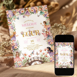 Whimsical Fairy flower 4th birthday Invitation Einladung