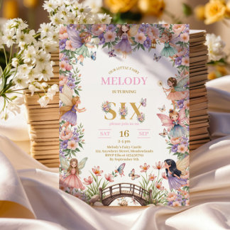 Whimsical Fairy flower 6th birthday Invitation Einladung