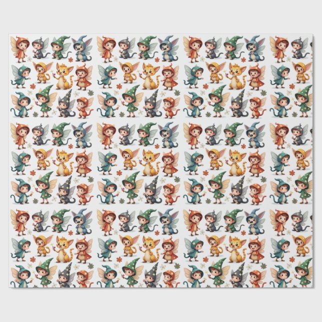 Whimsical Fairy & Forest Friends Wrapping Paper Geschenkpapier (Flach)