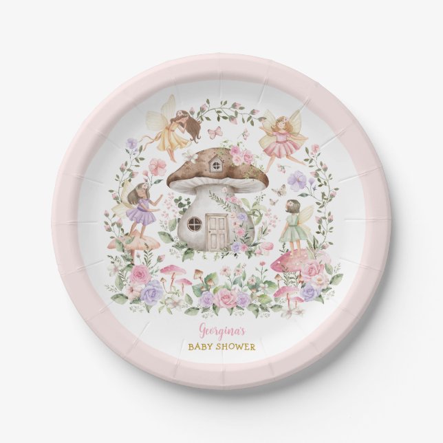 Whimsical Fairy Forest Garden Girl Babydusche Pappteller (Vorderseite)