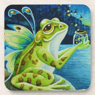 Whimsical Fairy Frog & Fireflies Wasserfarben Kuns Getränkeuntersetzer