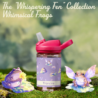 Whimsical Fairy Frog & Water Lilie Kinder Name Trinkflasche