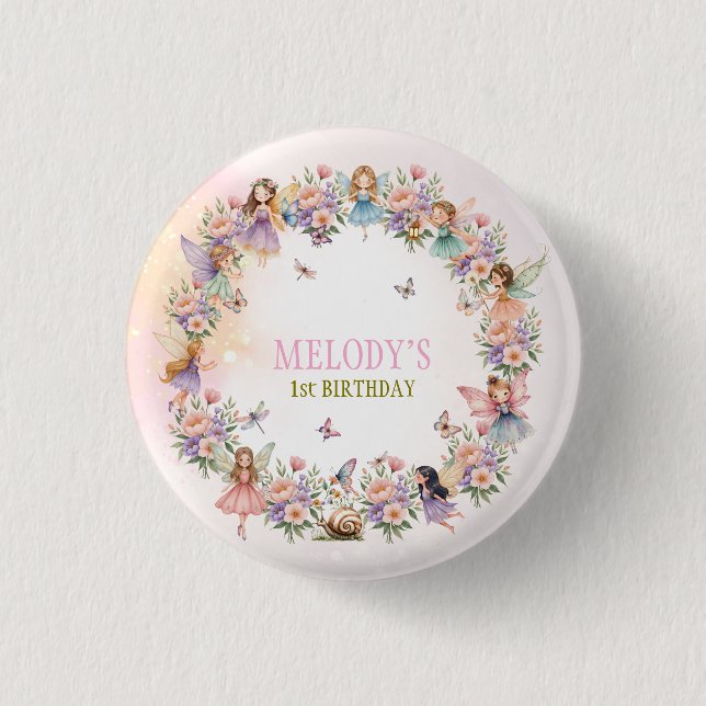 Whimsical fairy garden 1st birthday  button (Vorderseite)