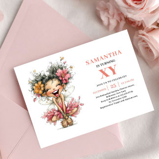 Whimsical Fairy Girl 1st Birthday Blush Pink  Einladung