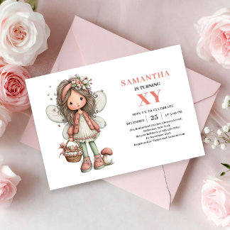 Whimsical Fairy Girl 5. Geburtstag Floral Rosa Einladung
