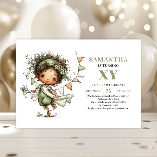 Whimsical Fairy Girl 6th Birthday Greenery Invite Einladung