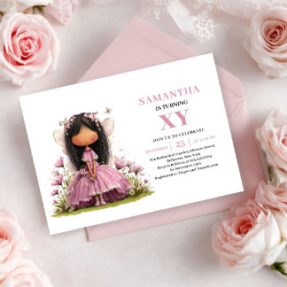 Whimsical Fairy Girl 6th Birthday Rose Gold invite Einladung