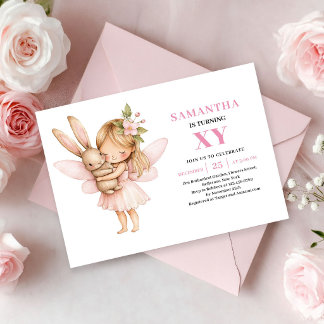 Whimsical Fairy Girl Birthday Blush Pink invites Einladung