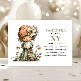 Whimsical Fairy Girl Birthday Greenery Invitation Einladung