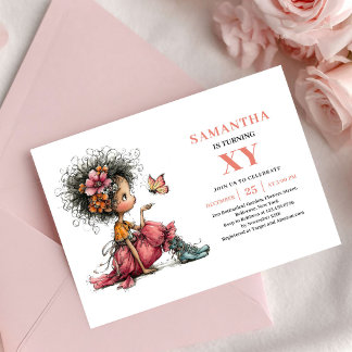 Whimsical Fairy Girl Birthday Pink Floral invite Einladung