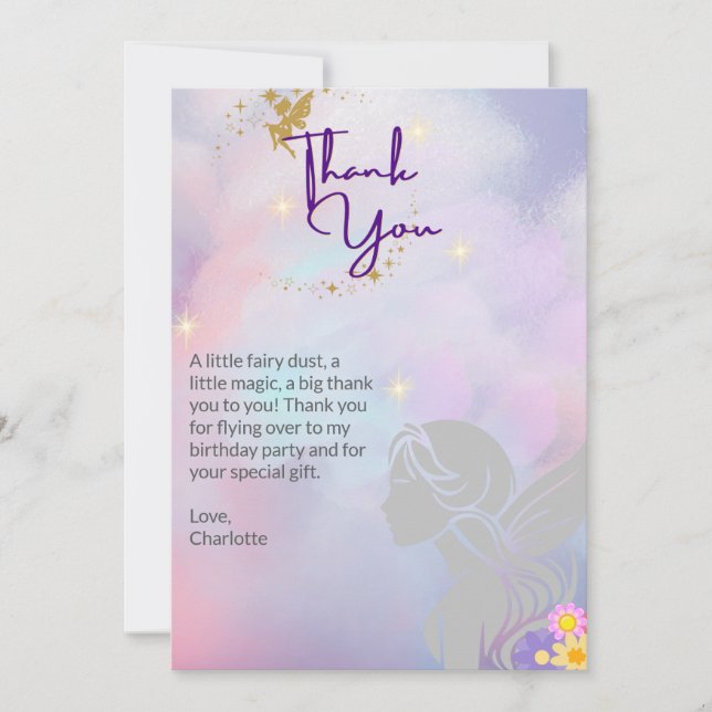 Whimsical Fairy Girl Danke-Card Dankeskarte (Vorderseite)