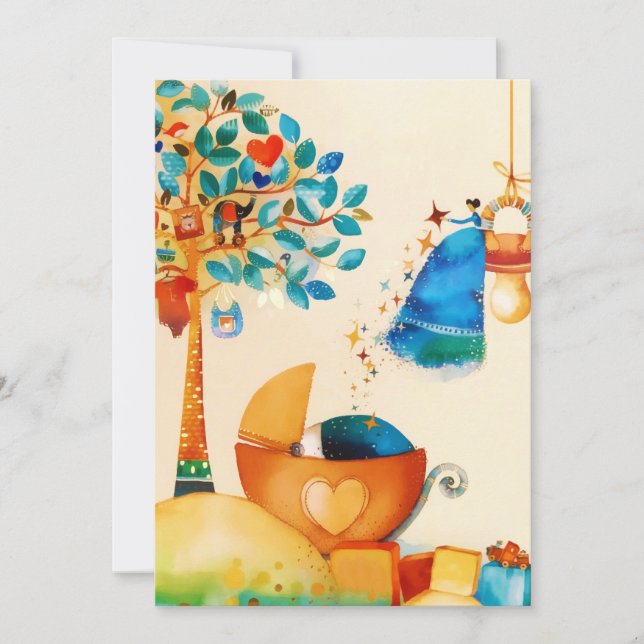 Whimsical Fairy Herzlichen Glückwunsch Neugeborene Ankündigung (Vorderseite)