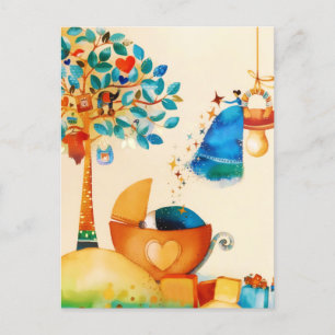 Whimsical Fairy Herzlichen Glückwunsch Neugeborene Ankündigungspostkarte