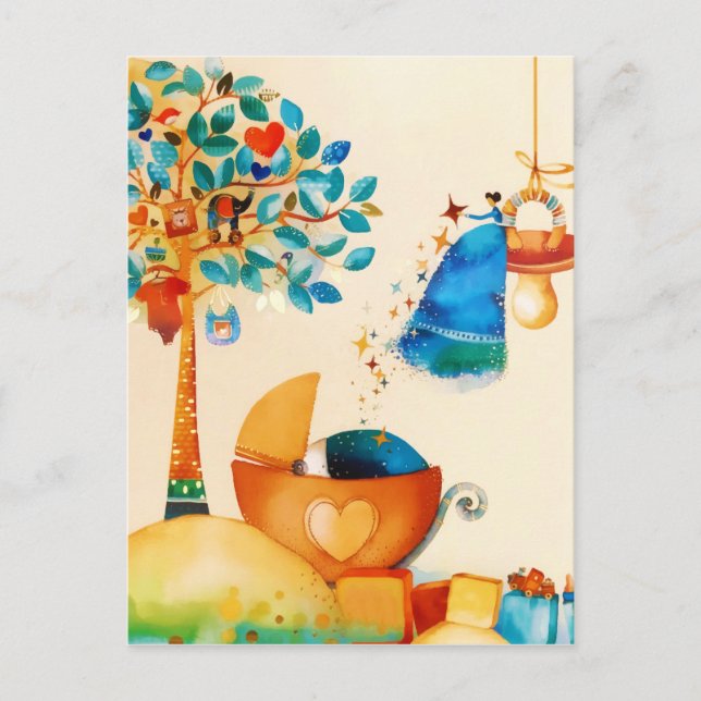 Whimsical Fairy Herzlichen Glückwunsch Neugeborene Postkarte (Vorderseite)