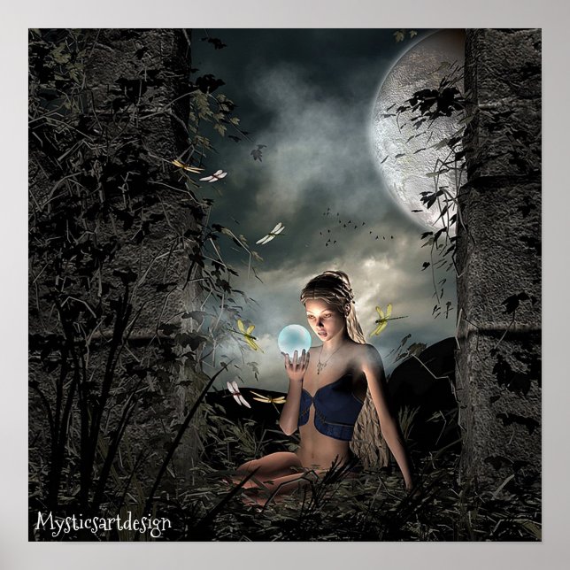 Whimsical Fairy Holding Magical Ball in Forest Art Poster (Vorne)