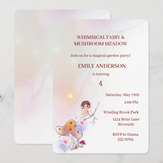Whimsical Fairy Magical 4. Geburtstag Einladung (Vorne/Hinten)