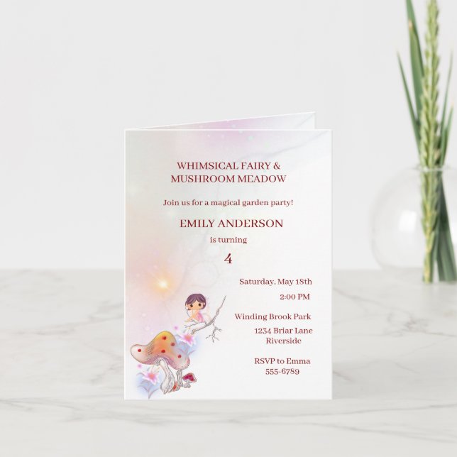 Whimsical Fairy Magical 4. Geburtstag Einladung (Vorderseite)