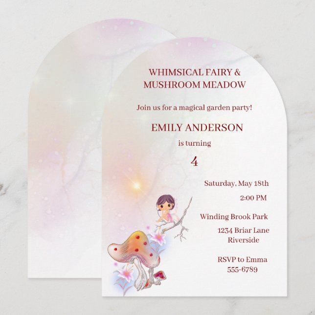 Whimsical Fairy Magical 4. Geburtstag Einladung (Vorne/Hinten)