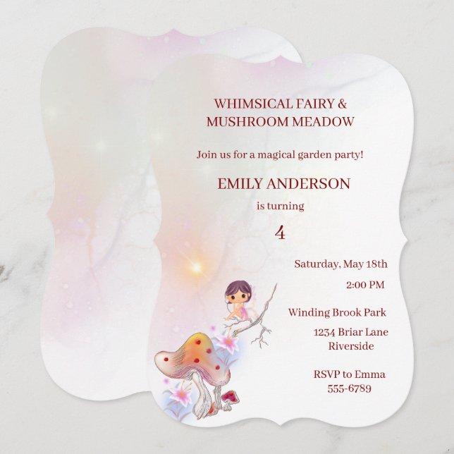 Whimsical Fairy Magical 4. Geburtstag Einladung (Vorne/Hinten)
