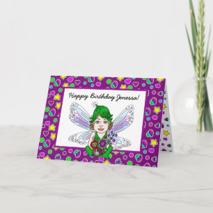 Whimsical Fairy mit Blume Happy Birthday Karte