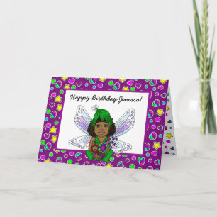Whimsical Fairy mit Blume Happy Birthday Karte