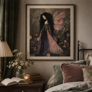 Whimsical Fairy mit Dark Moody Florals Wall Art Poster