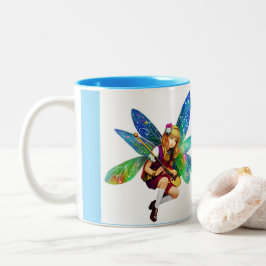 Whimsical Fairy mit einem blauen Flügel Zweifarbige Tasse