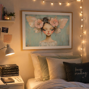 Whimsical Fairy mit Pastel Floral Butterfly Flügel Poster