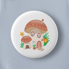 Whimsical Fairy Mushroom House Button