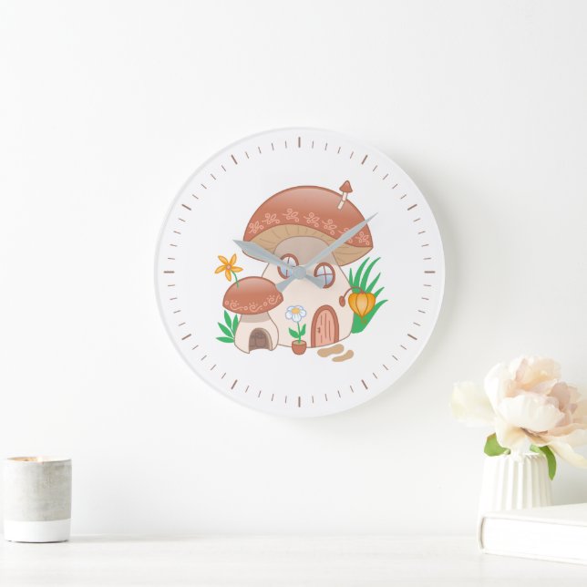 Whimsical Fairy Mushroom House Große Wanduhr (Zuhause)
