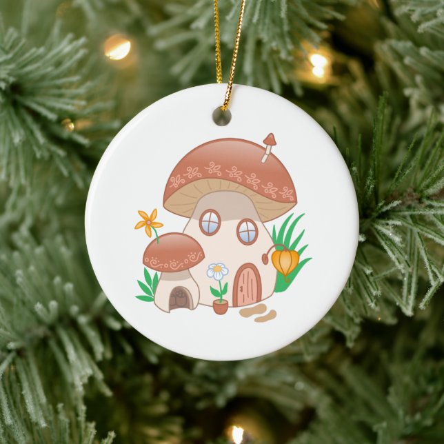 Whimsical Fairy Mushroom House Keramik Ornament (Baum)
