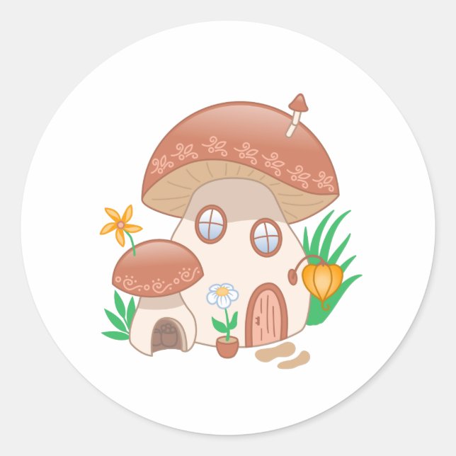 Whimsical Fairy Mushroom House Runder Aufkleber (Vorderseite)