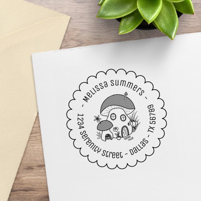 Whimsical Fairy Mushroom House skaliert Adresse Gummistempel (Von Creator hochgeladen)