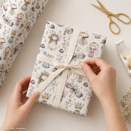 Whimsical Fairy & Mushroom Pastel Flower Garden Geschenkpapier