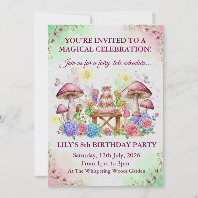 Whimsical Fairy Tale Birthday Card Invitation Einladung (Vorderseite)
