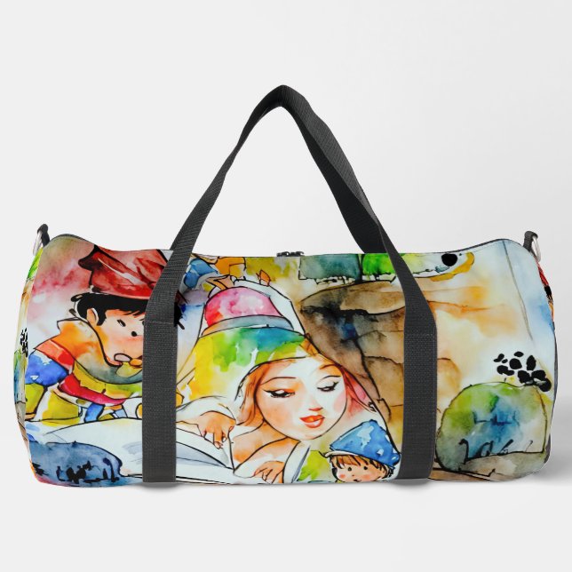 Whimsical Fairy Tale Illustration Duffle Bag (Vorderseite)