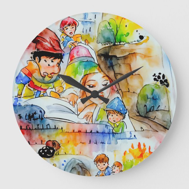 Whimsical Fairy Tale Illustration Große Wanduhr (Vorderseite)