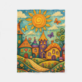 Whimsical Fairy Tale Village Colorful Canvas Art Fleecedecke