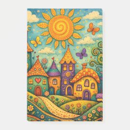 Whimsical Fairy Tale Village Colorful Canvas Art Post-it Klebezettel