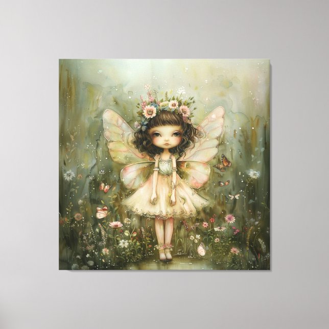 Whimsical Fairy und Wildblumen Leinwanddruck (Vorderseite)