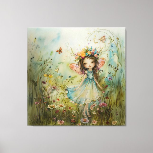 Whimsical Fairy und Wildblumen Leinwanddruck (Vorderseite)