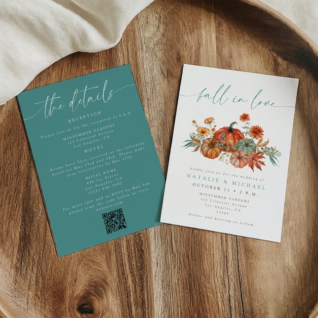 Whimsical Fall in Love QR-Code All-in-One Hochzeit Einladung (Von Creator hochgeladen)