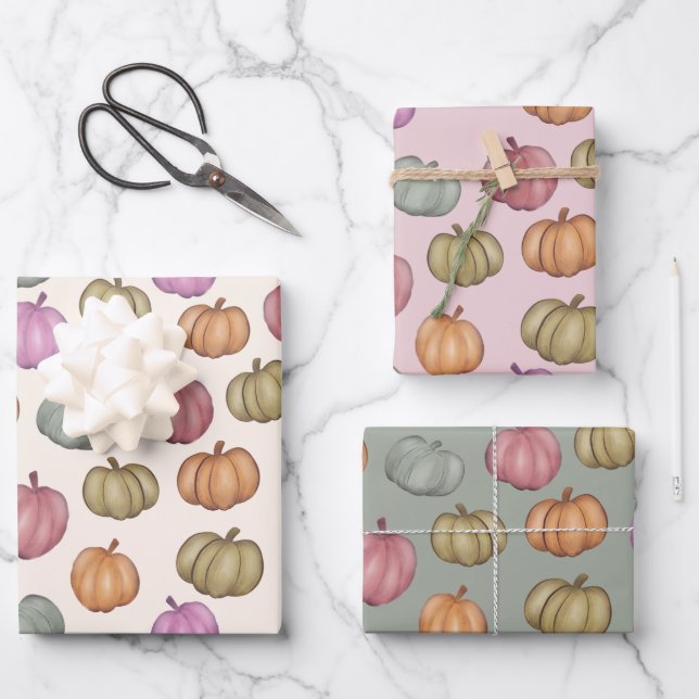 Whimsical Fall Pastel Pumpkin-Muster Geschenkpapier Set (Vorderseite)