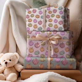 Whimsical Fall Pastel Pumpkin-Muster Geschenkpapier Set