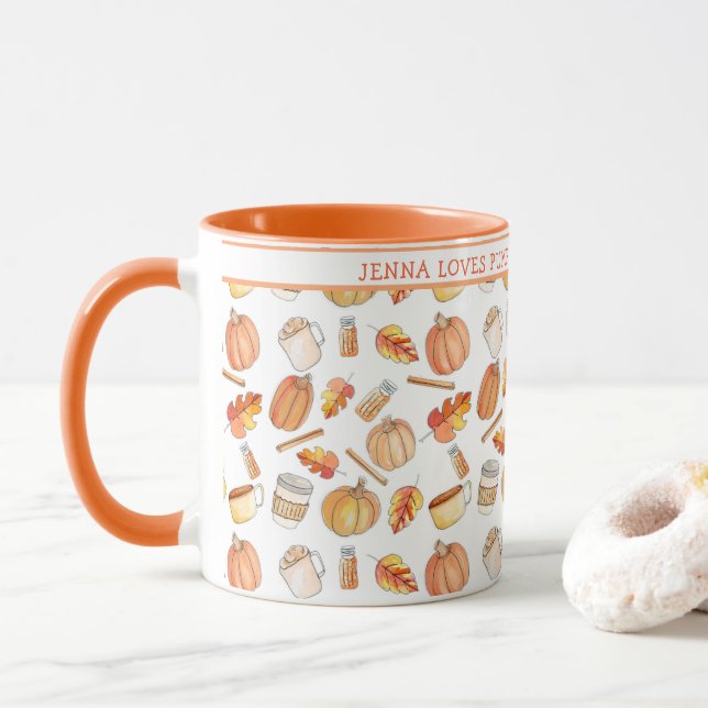 Whimsical Fall Pumpkin Gewürz zwei Tone Tasse (Mit Donut)