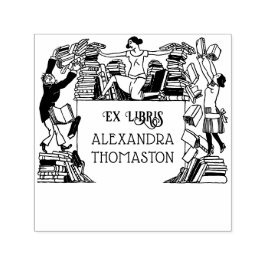 Whimsical Fallbooks Ex Libris Library Name Permastempel