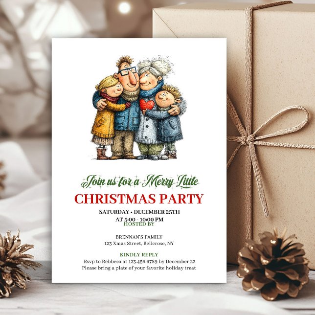 Whimsical Family Cartoon Christmas Party Card Einladung (Whimsical Family Cartoon Christmas Party Card)