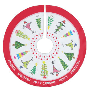 Whimsical Family Names Red Pink Weihnachtsbaumen Polyester Weihnachtsbaumdecke
