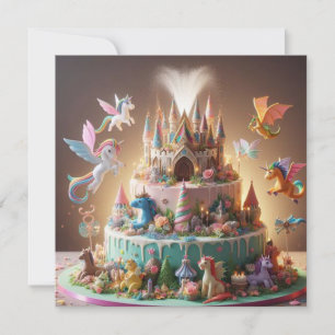 WHIMSICAL FANTASTIC UNICORN & CASTLE GEBURTSTAGSKA KARTE