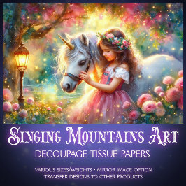 Whimsical Fantasy Art Unicorn And Girl Decoupage Seidenpapier